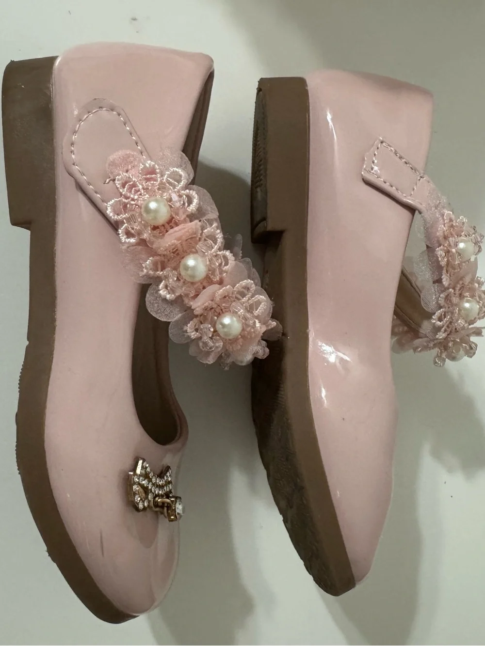 Girls Pink Patent Floral Mary Jane Shoes